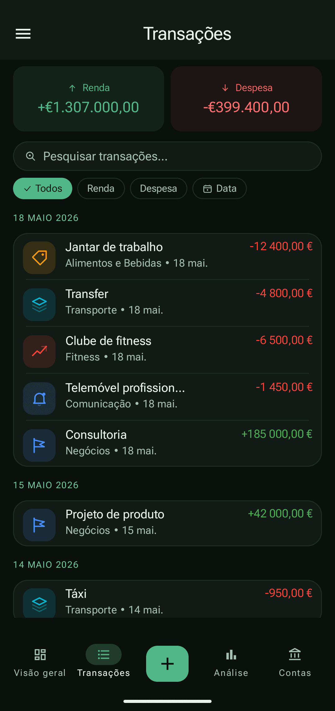 Histórico PayCheck com rendimentos e despesas reais