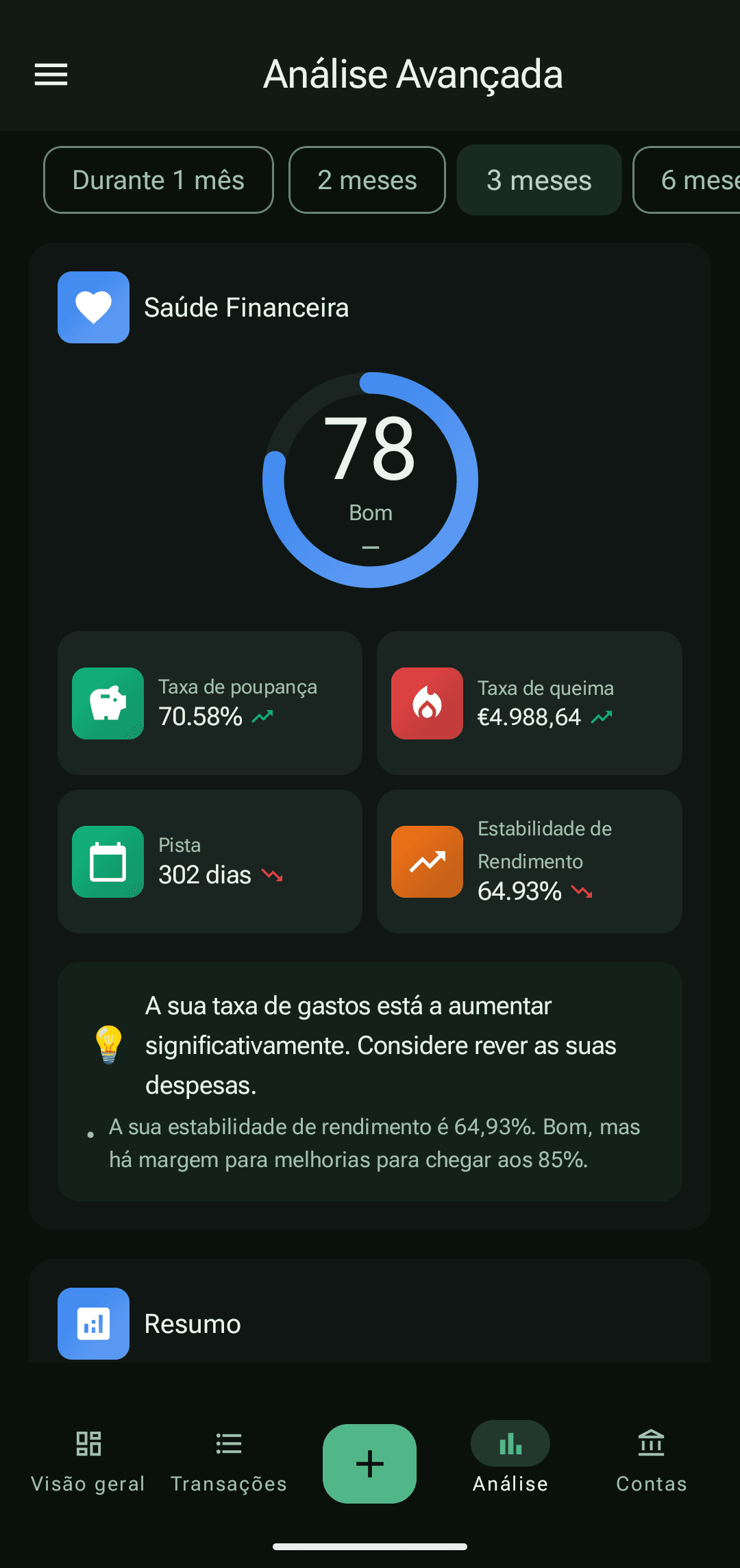 Análise avançada PayCheck com métricas de saúde financeira